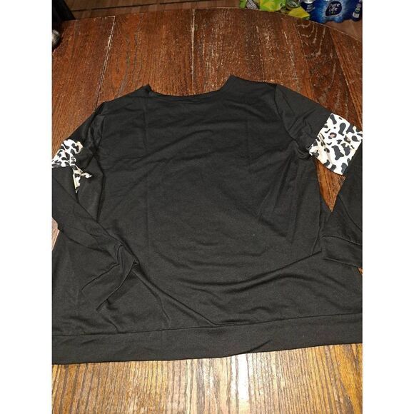 New XL Long Sleeve Black Cheetah Leopard Pullover Fleece Sweatshirt Shirt Top - Picture 4 of 4